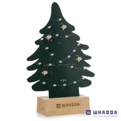 Árvore de Natal verde escura decorativa com base de madeira Whadda