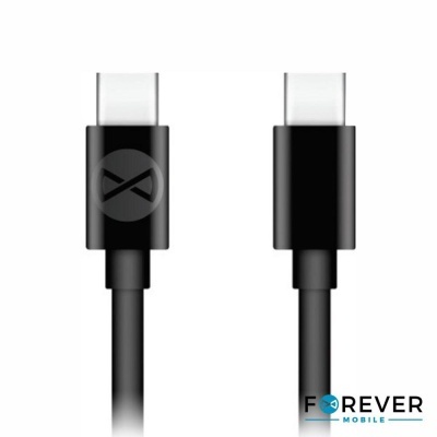 Cabo USB tipo C preto com logótipo e marca FOREVER MOBILE