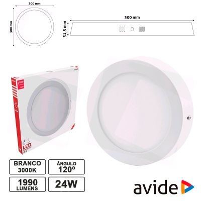 Luz de teto redonda branca com LED e embalagem.