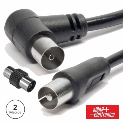 Cabo coaxial preto com conectores metálicos e logótipo alpha elettronica