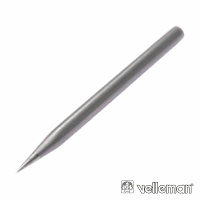 Lápis de solda metálico com ponta fina ao lado do logo Velleman