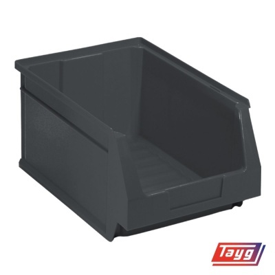 Caixa de plástico cinzenta escura para arrumação com abertura frontal