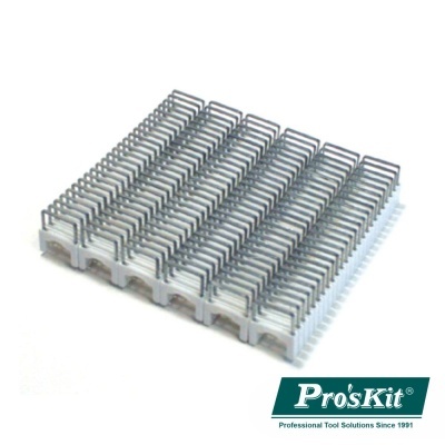 Conjunto de clipes metálicos organizados em filas sobre base branca com logo Pro'sKit