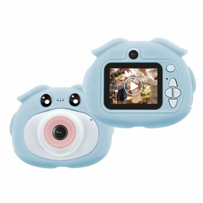 Câmara digital infantil azul em forma de animal com ecrã a cores