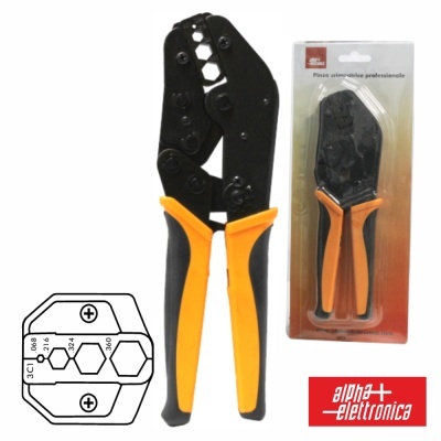 Alicate de crimpar profissional Alpha Elettronica com cabo amarelo e preto embalado