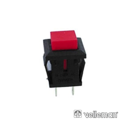 Interruptor tátil quadrado com botão vermelho e corpo preto