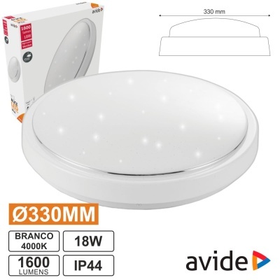 Luz de teto circular branca avide com 330 mm de diâmetro e especificações técnicas