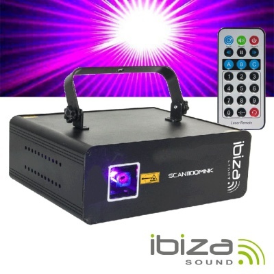 Luz laser preta Ibiza Sound com controle remoto e luzes roxas ao fundo