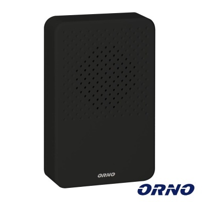 Coluna speaker preta com padrão de furos e texto ORNO