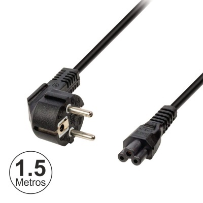Cabo de alimentação elétrico preto de 1.5 metros com ficha tipo F e tomada de 3 pinos