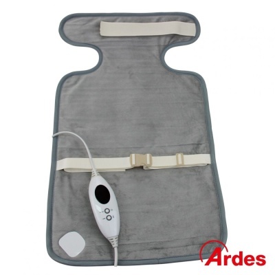 Dispositivo de aquecimento elétrico cinzento com controle remoto branco e logotipo Ardes