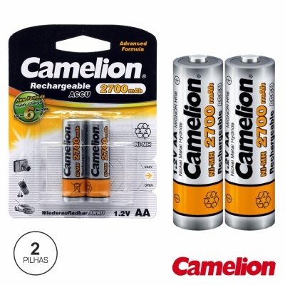 Pack com 2 pilhas recarregáveis Camelion AA 2700 mAh