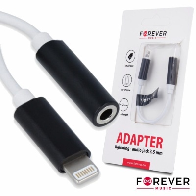 Adaptador lightning para áudio jack 3,5 mm da Forever Music em embalagem branca