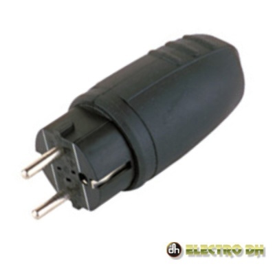 Plugue elétrico preto com três pinos metálicos