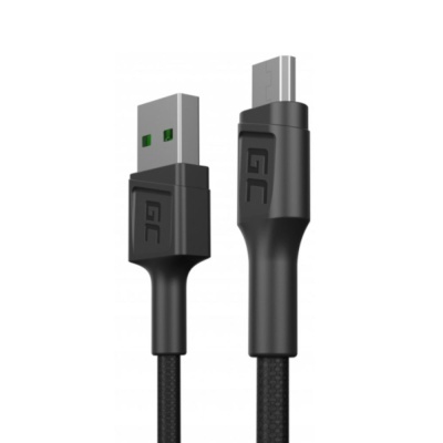 Cabo USB a USB-C preto com logotipo 'GC' nos conectores