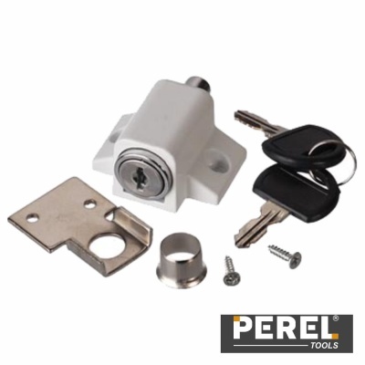 Conjunto de cerradura blanca con llaves y accesorios metálicos