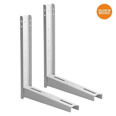Suporte metálico branco para prateleira com orifícios e etiqueta 50x50CM MEDIDA