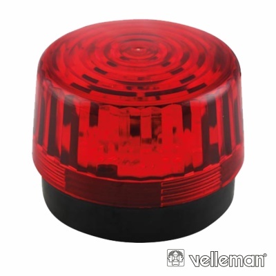 Alarme luminoso vermelho com base preta em plástico translúcido
