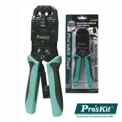 Alicate de cravar Pro'sKit CP-201R com punhos verdes e embalagem