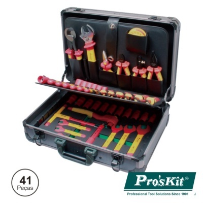 Maleta com conjunto de 41 ferramentas isoladas vermelhas e amarelas PrôsKit