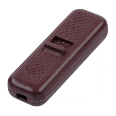 Dispositivo retangular em plástico marrom com botão deslizante central