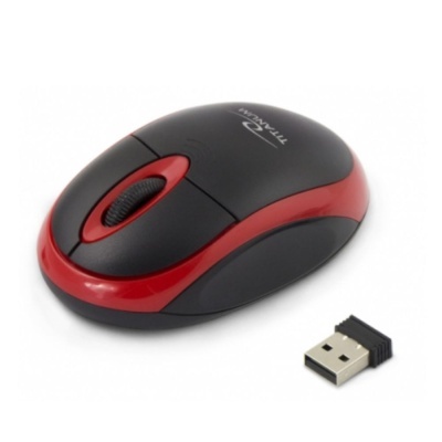Rato sem fios preto e vermelho com recetor USB