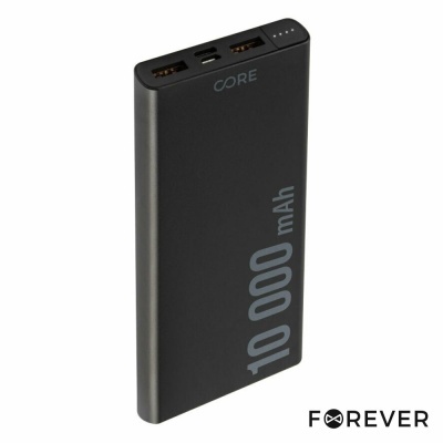 Powerbank preto com texto 'CORE' e capacidade '100 000 mAh'