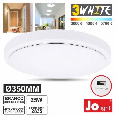 Luminária LED de teto branca com ajustamento de temperatura de cor 3000K-5700K e potência 25W
