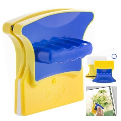 Esfregão magnético plástico amarelo e azul para limpeza de vidros