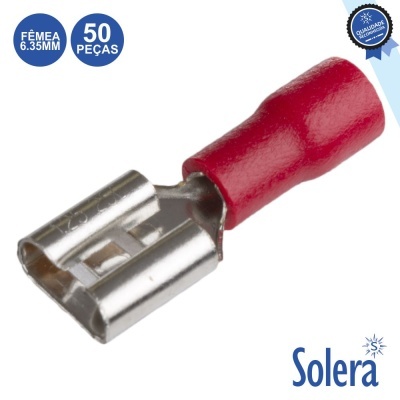 Terminal elétrico isolado vermelho com conector metálico prateado, 50 peças, Solera