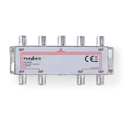 Divisor de sinal Nedis SSPL800WE 8 vias metálico com etiqueta branca e conectores coaxiais