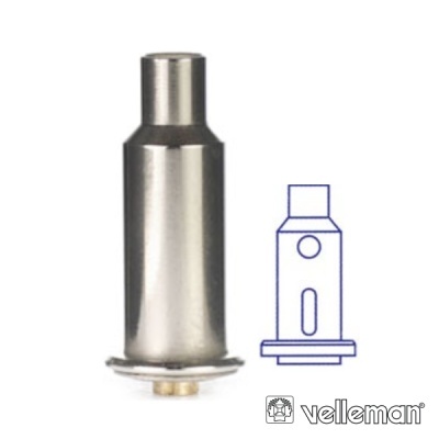 Fuzível metálico cilíndrico prateado e desenho técnico azul Velleman