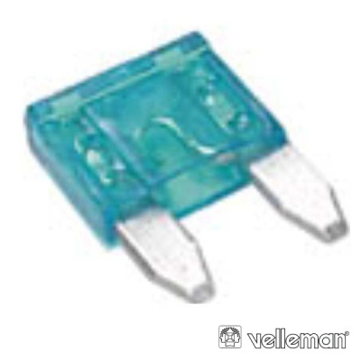 Fusível automóvel azul translúcido com lâminas metálicas prateadas