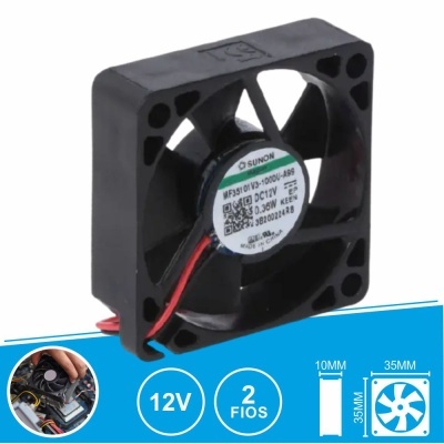 Ventoinha de arrefecimento eletrónica preta SUNON 12V 35x35x10mm