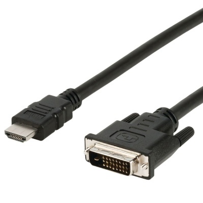 Cabo preto com conector HDMI e conector DVI