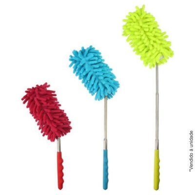 Conjunto de três espanadores microfibra coloridos com cabo extensível