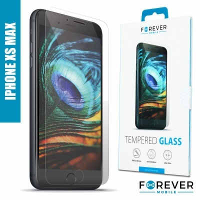 Protector vidro temperado para iPhone XS Max com embalagem branca e azul