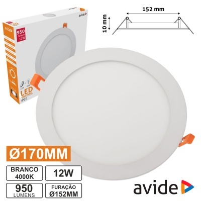 Luz LED redonda branca de 12W com diâmetro 170mm e fixação laranja em caixa Avide