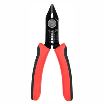 Alicate de corte com cabo vermelho e preto e marcações em branco