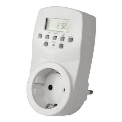 Tomada elétrica branca com temporizador digital e visor LCD