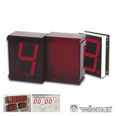 Mostrador digital com três visores LED vermelhos e logótipo velleman