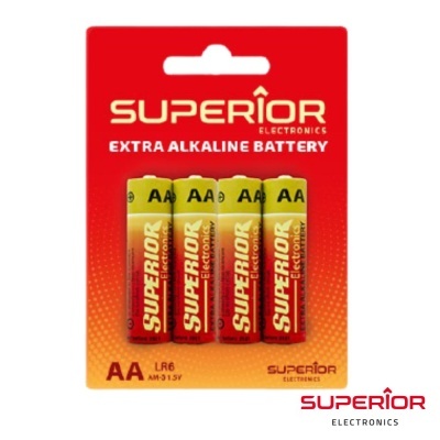 Embalagem com 4 pilhas AA Extra Alcalinas SUPERIOR ELECTRONICS