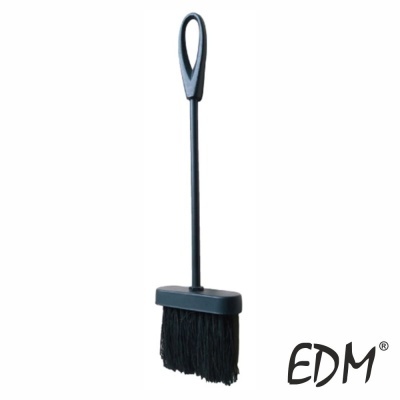 Pincel de limpeza preto com cabo longo e alça oval, texto EDM preto