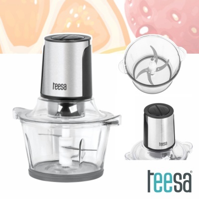 Picadora elétrica Teesa com copo transparente e tampa de aço inoxidável