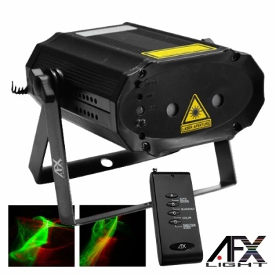 Projetor de luz laser preto AFX Light com comando à distância e efeitos de luz vermelha e verde