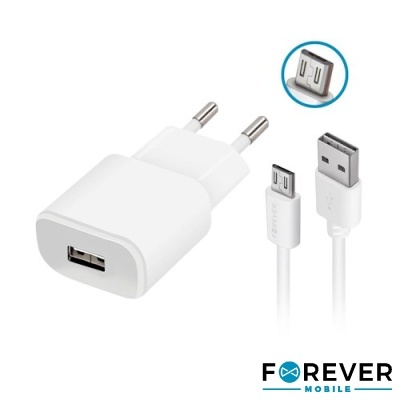 Adaptador de tomada USB branco com cabo micro USB