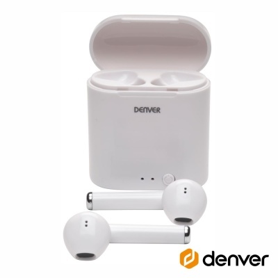 Auriculares sem fios brancos com estojo de carregamento Denver