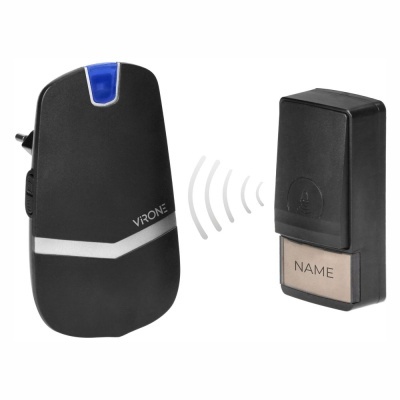 Campainha eletrónica sem fios preta com botão e receptor