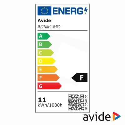 Etiqueta energética da UE Avide modelo ABG27WW-11W-APD com eficiência F e consumo 11 kWh/1000h