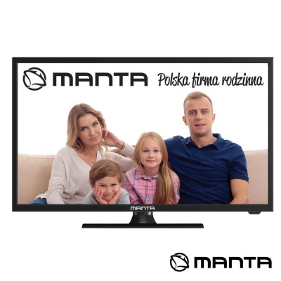 Televisor Manta a mostrar imagem de família e textos em fundo branco.